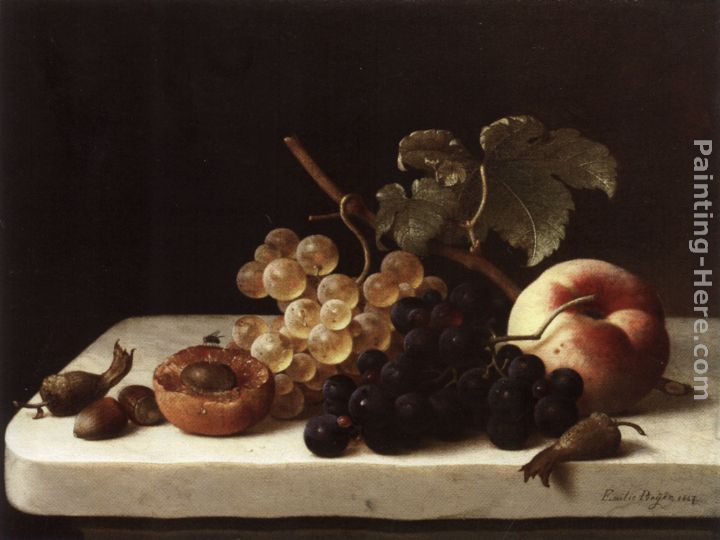 Grapes Acorns and Apricots on a Marble Ledge painting - Emilie Preyer Grapes Acorns and Apricots on a Marble Ledge art painting